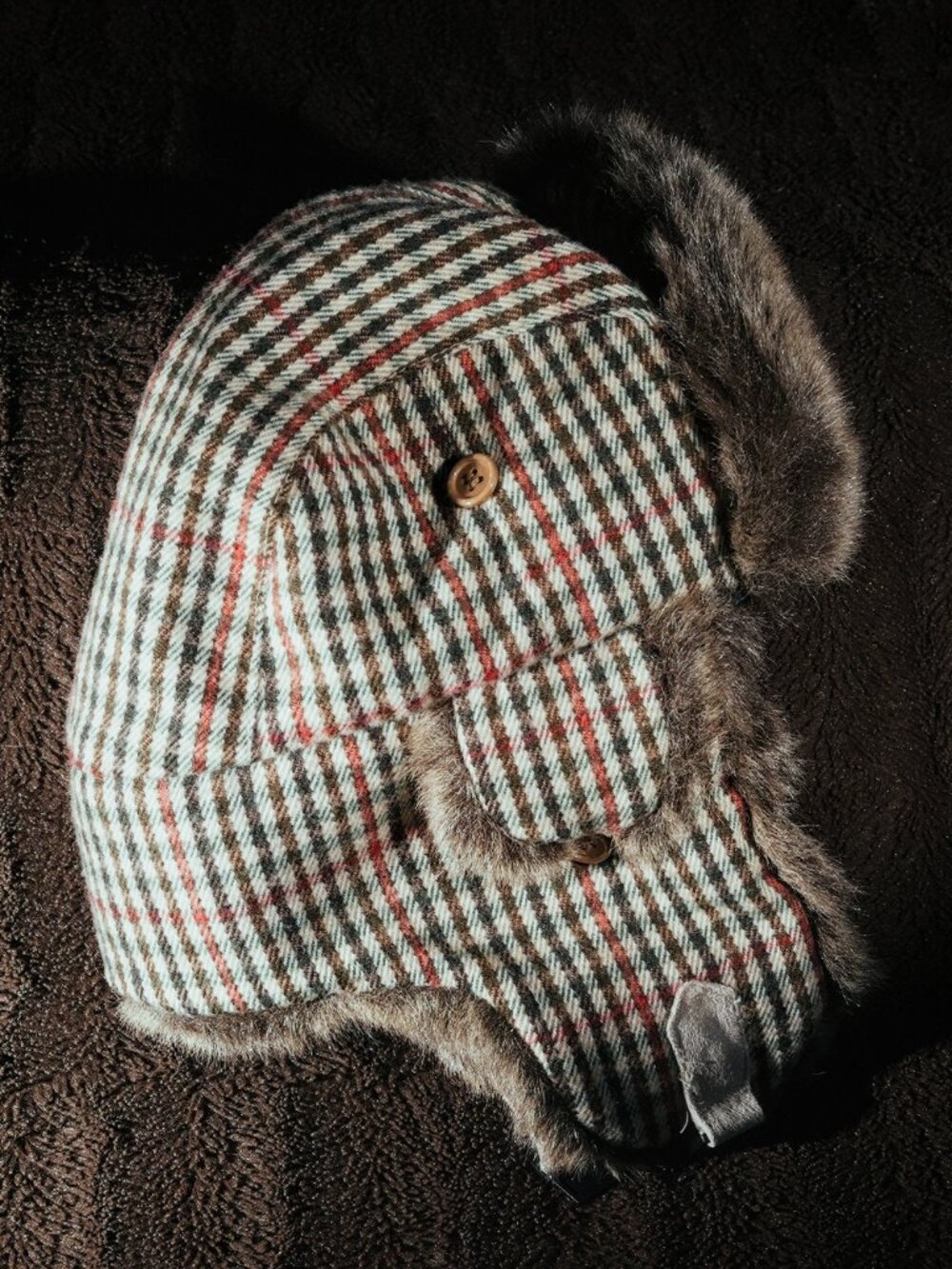Manhattan Hat Company faux fur plaid trapper hat with ear flaps